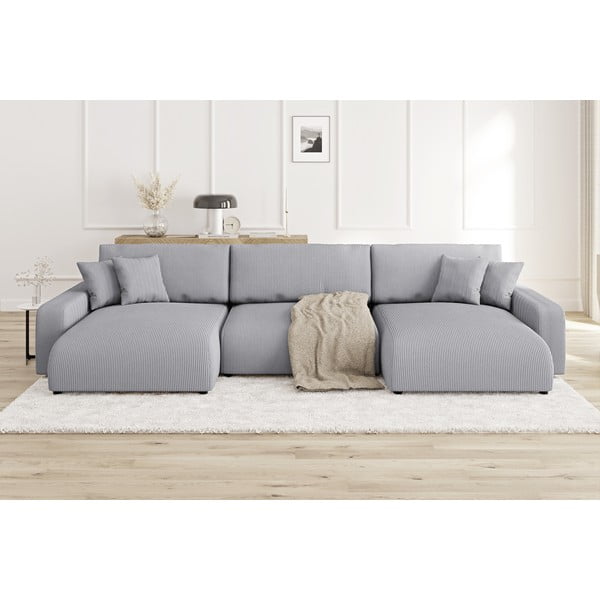 Jasnoszary sztruksowy rozkładany narożnik ze schowkiem Sara – Ropez-image-1