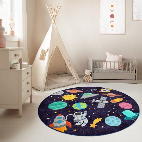 Ciemnoniebieski dziecięcy dywan do zabawy odpowiedni do prania ø120 cm Into The Space – Mila Home-image-1