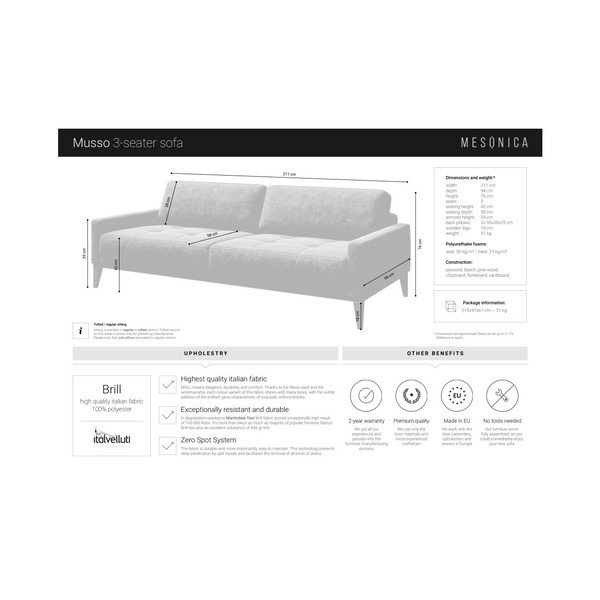 Niebieska sofa 3-osobowa z drewnianymi nogami MESONICA Musso Regular-image-4