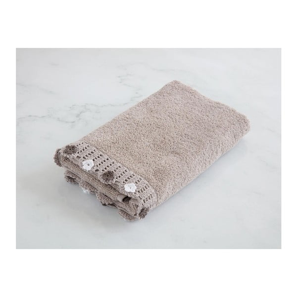 Brązowy bawełniany ręcznik do rąk Flower, 50x76 cm