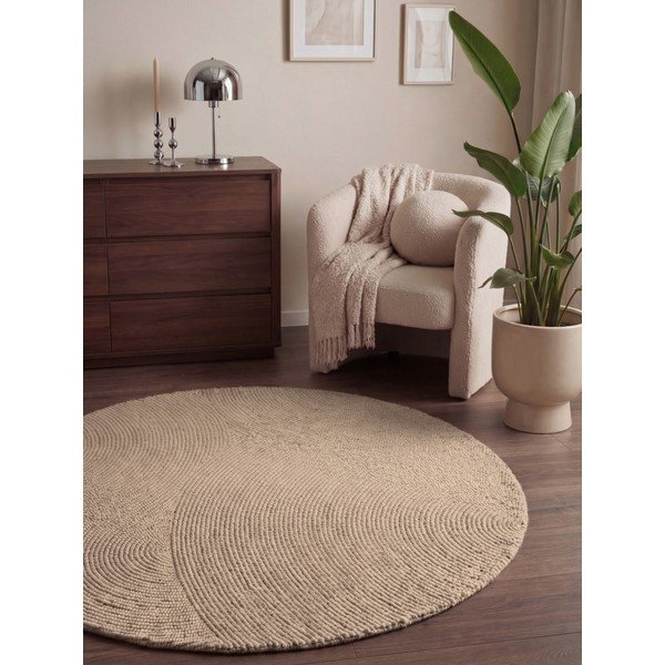 Beżowy wełniany okrągły dywan tkany ręcznie ø 200 cm Calmio – Hanse Home-image-1