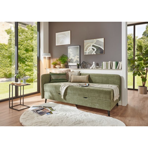 Zielone tapicerowane łóżko jednoosobowe ze schowkiem 120x200 cm Kiruna – Meise Möbel-image-1