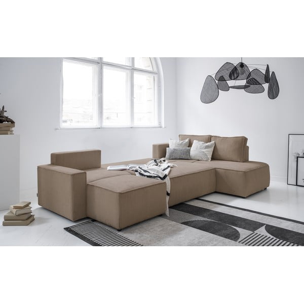 Beżowy sztruksowy rozkładany narożnik (prawostronny/w kształcie litery U) Brave Dave – Miuform-image-3