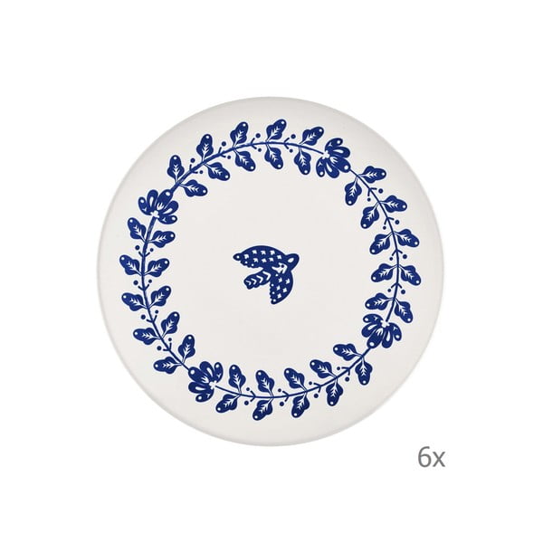 Zestaw 6 biało-niebieskich porcelanowych talerzy Mia Bloom, ⌀ 26 cm