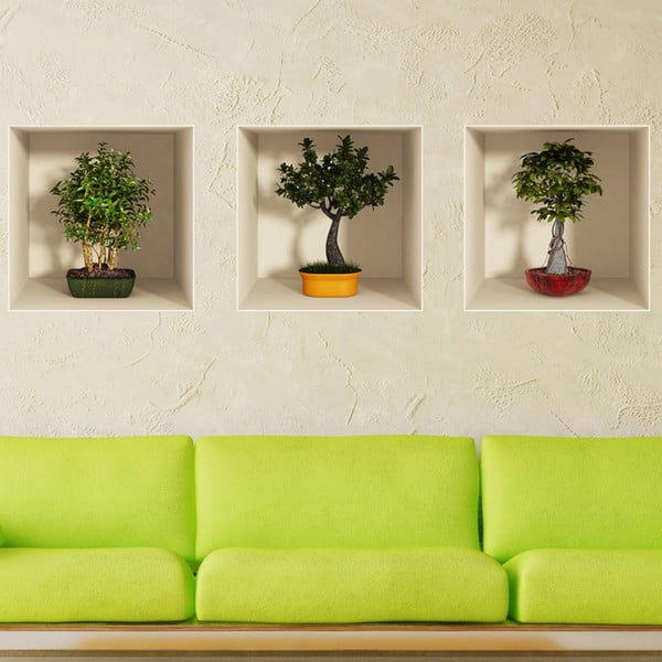 Zestaw 3 naklejek 3D Ambiance Bonsai Trees-image-1