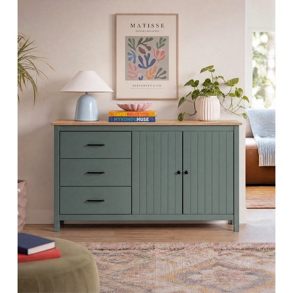 Zielono-naturalna niska komoda z litego drewna sosnowego 150x80 cm Miranda – Marckeric-image-3