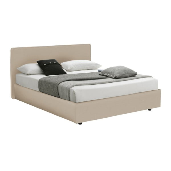 Kremowe łóżko dwuosobowe ze schowkiem i materacem 13Casa Ninfea, 160x200 cm