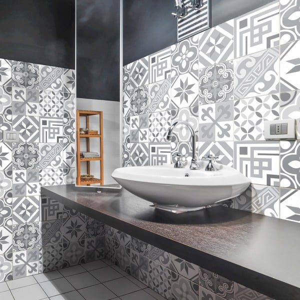 Zestaw 24 naklejek ściennych Ambiance Wall Decal Cement Tiles Azulejos Micalina, 10x10 cm