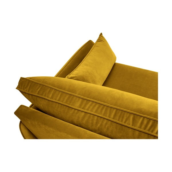 Żółty aksamitny narożnik z czarnymi nogami Kooko Home Lento, prawostronny-image-4