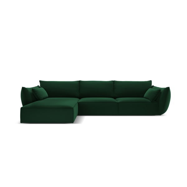 Ciemnozielony aksamitny narożnik (lewostronny/z szezlongiem) Vanda – Mazzini Sofas