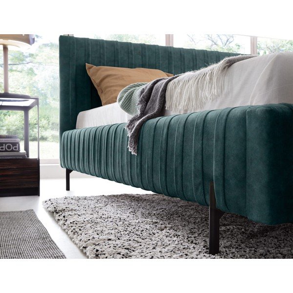 Morskie tapicerowane łóżko dwuosobowe ze schowkiem ze stelażem 140x200 cm Plissa – ELTAP-image-4