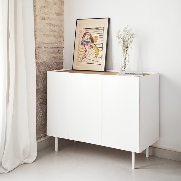 Biała niska komoda w dekorze dębu 110x85 cm Arista – Teulat-image-1