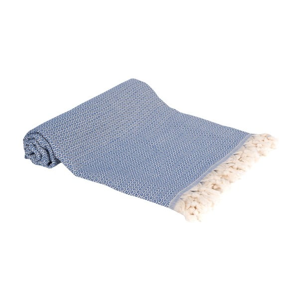 Niebieski ręcznik kąpielowy tkany ręcznie Ivy's Emel, 100x180 cm
