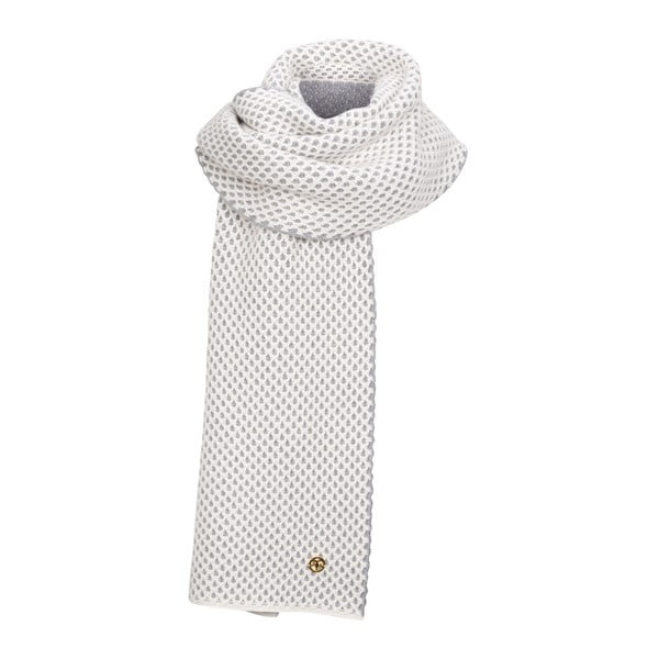 Szaro-biały dziergany szal kaszmirowy Bel cashmere Knit, 200x30 cm