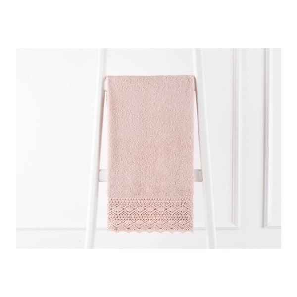 Jasnoróżowy ręcznik z czystej bawełny Madame Coco, 50x76 cm