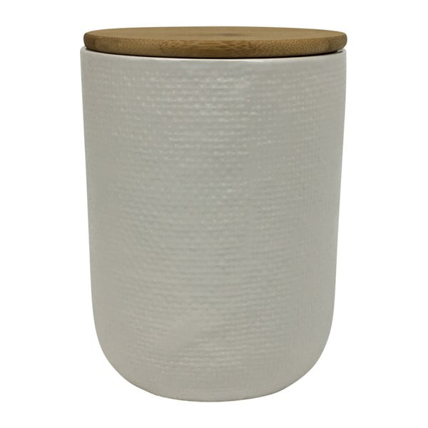 Biały pojemnik z bambusowym wieczkiem HouseVitamin® Jar, wysokość 15 cm