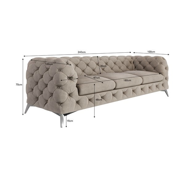 Szarobeżowa aksamitna sofa 243 cm Chelsea – Ropez-image-4