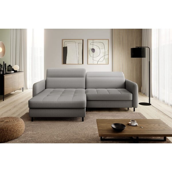 Szary aksamitny rozkładany/ze schowkiem narożnik (lewostronny/z szezlongiem) Gomsi – ELTAP-image-3