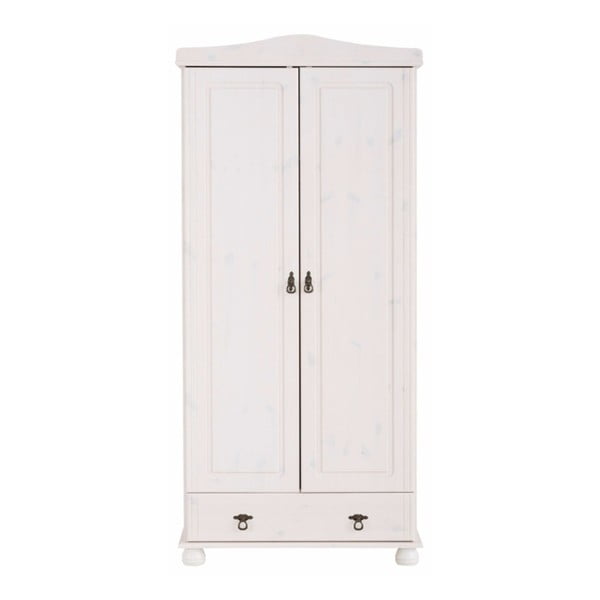 Biała szafa 2-drzwiowa z litego drewna sosnowego z szufladą Støraa Fiona