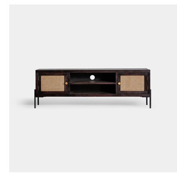 Czarno-naturalna szafka pod TV z litego drewna jodłowego 150x50 cm Kenia – Burkina
