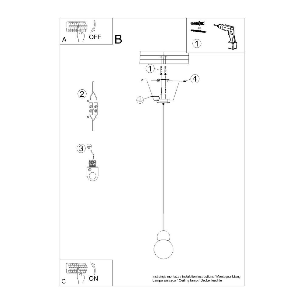 Biała/w naturalnym kolorze lampa wisząca z litego drewna ze szklanym kloszem ø 11 cm Glim – Sollux (zdjęcie 6)