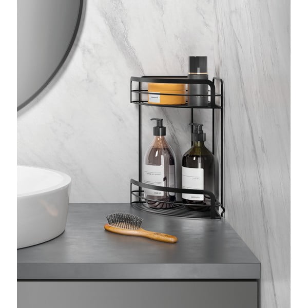 Czarna narożna dwupoziomowa półka łazienkowa Metaltex Origin Lava-image-2
