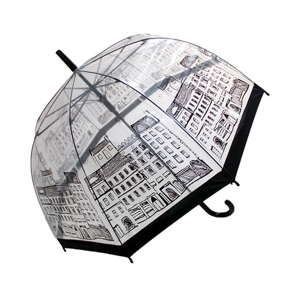Przezroczysty parasol z czarnymi detalami Birdcage Temps City, ⌀ 79 cm