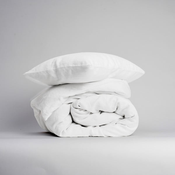 Biała pościel jednoosobowa z mieszanki lnu 140x200 cm – Linen Tales-image-1