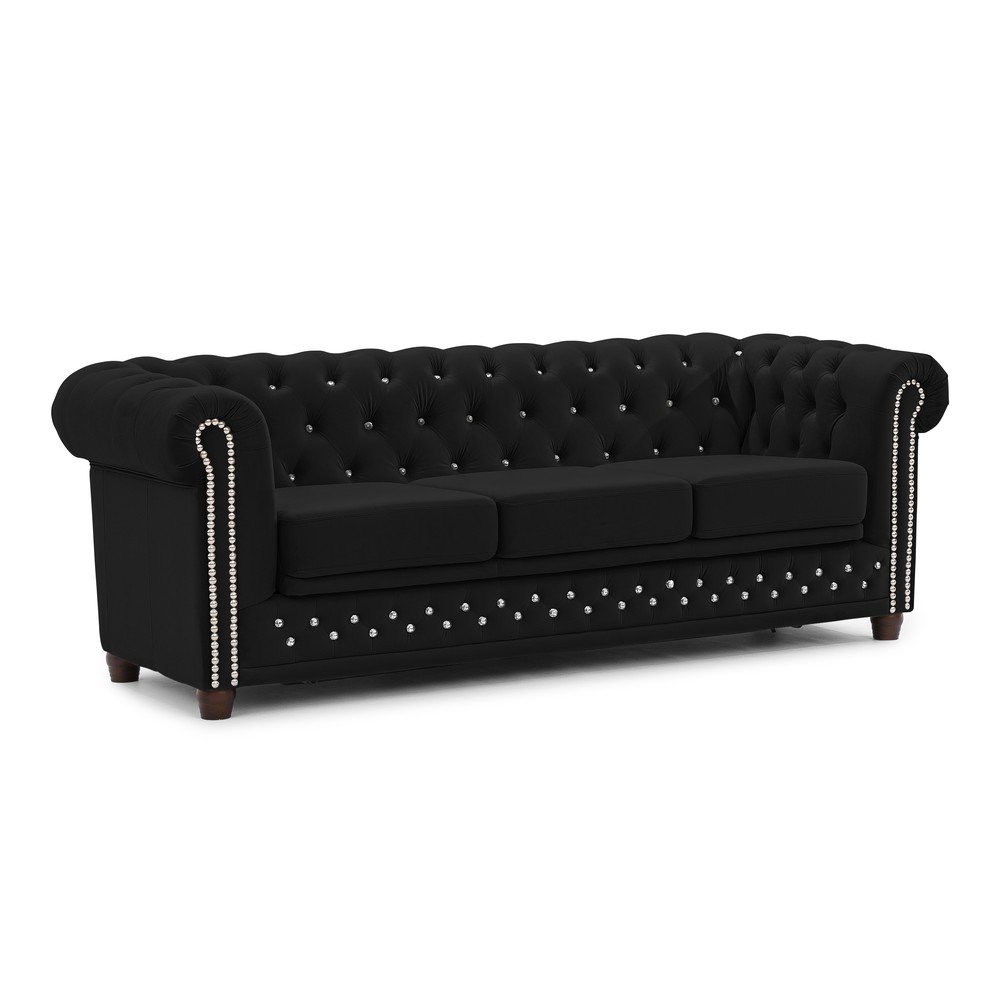 Czarna aksamitna rozkładana sofa 203 cm York Blik – Ropez