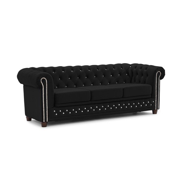 Czarna aksamitna rozkładana sofa 203 cm York Blik – Ropez