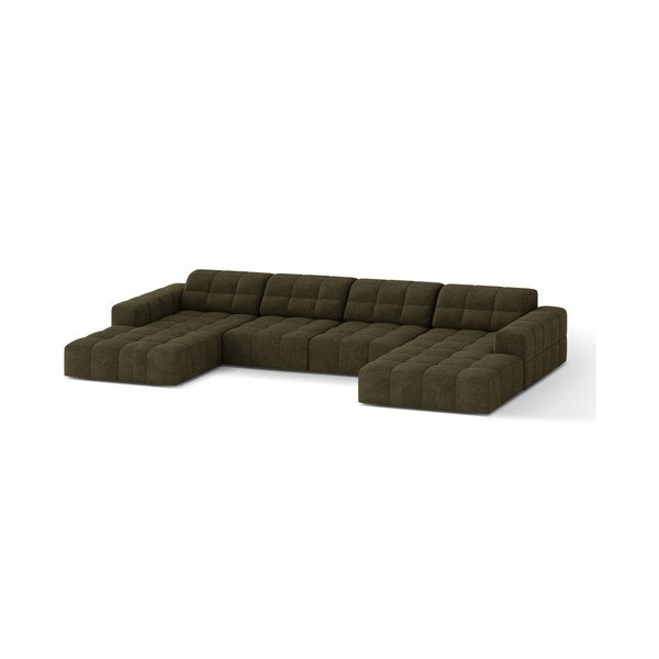 Narożnik z tkaniny szenilowej (w kształcie litery U) w kolorze khaki Chicago – Cosmopolitan Design-image-1