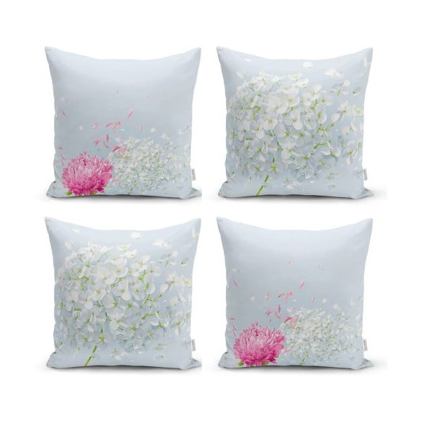 Zestaw 4 dekoracyjnych poszewek na poduszki Minimalist Cushion Covers Soft Flowers, 45x45 cm