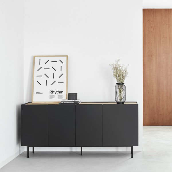 Czarna niska komoda w dekorze dębu 165x78 cm Arista – Teulat-image-1