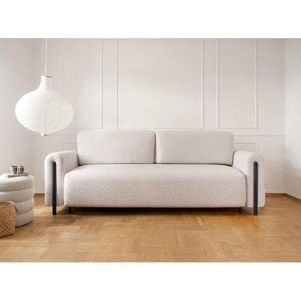 Beżowa/kremowa rozkładana/ze schowkiem sofa z materiału bouclé 244 cm Arcadova – ELTAP-image-1