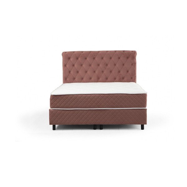Różowe łóżko boxspring ze schowkiem 140x200 cm Sonata – Kalune Design-image-2