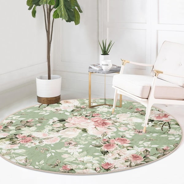 Jasnozielony okrągły dywan odpowiedni do prania i robotów sprzątających ø 80 cm Comfort – Mila Home-image-2