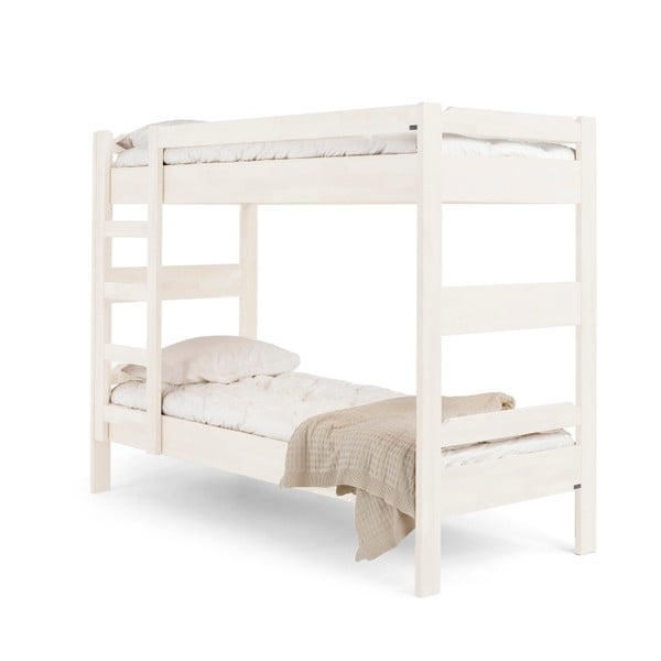 Białe łóżko piętrowe wykonane ręcznie z litej brzozy Kiteen Kuusamo, 80x200 cm