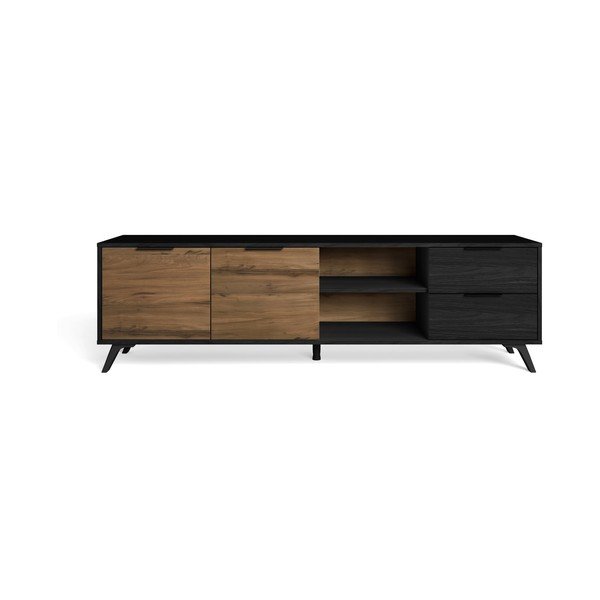 Czarno-naturalna szafka pod TV w dekorze orzecha 181x53 cm Noe – Marckeric
