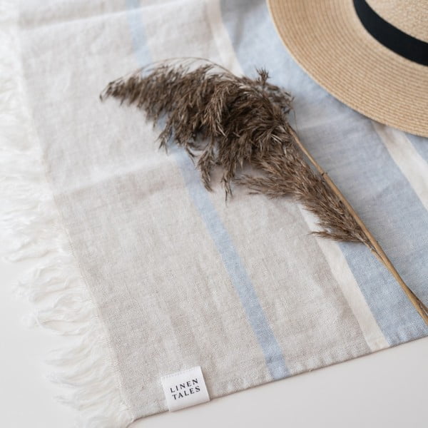 Niebieski lniany koc plażowy 140x170 cm Allure Stripe – Linen Tales-image-4