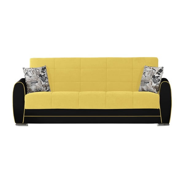Żółto-czarna trzyosobowa sofa rozkładana ze schowkiem Esidra Rest