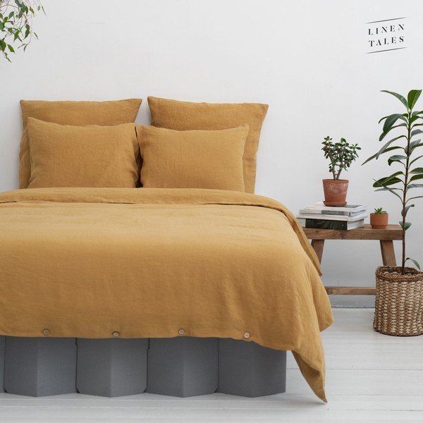 Żółta poszwa na kołdrę jednoosobowa z włókna konopnego 140x200 cm – Linen Tales-image-3