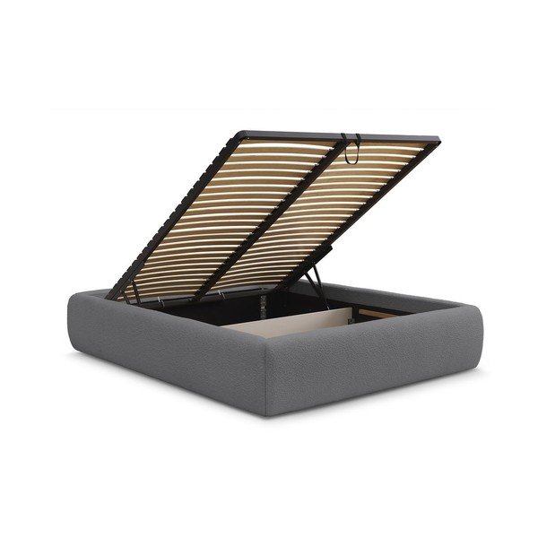 Ciemnoszare tapicerowane łóżko dwuosobowe bez zagłówka ze schowkiem i stelażem 180x200 cm Inera – Bobochic Paris-image-3
