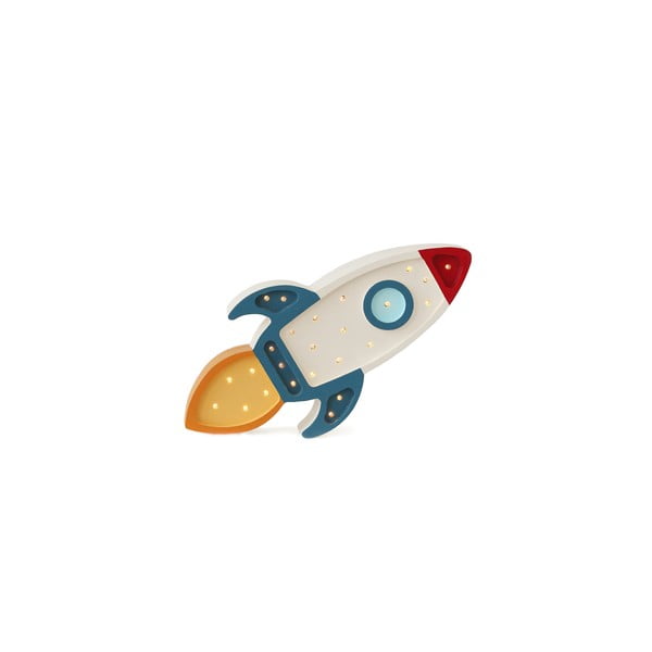Niebiesko-białi sosnowy kinkiet Little Lights Space Rocket, dł. 42 cm