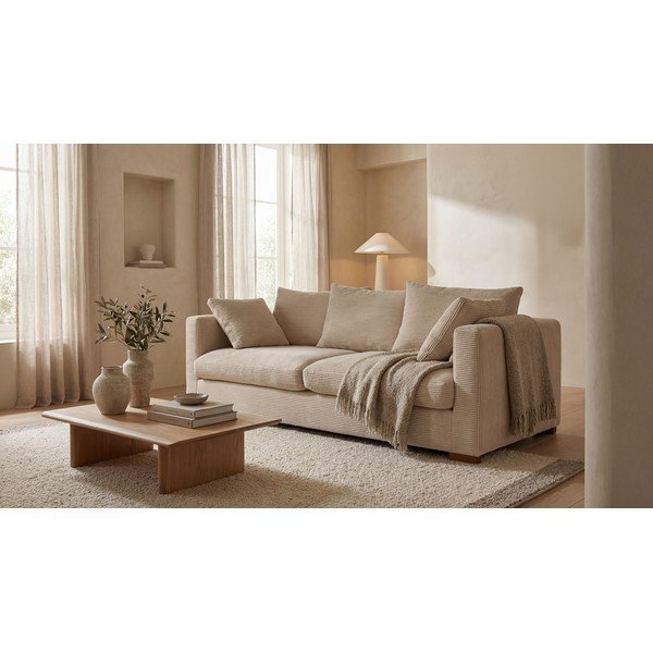 Beżowa sztruksowa sofa 220 cm Comfy – Scandic-image-1
