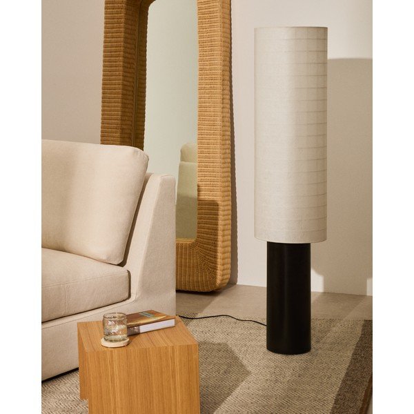 Biało-czarna lampa stojąca z tekstylnym kloszem (wysokość 142 cm) Dulan – Kave Home-image-1