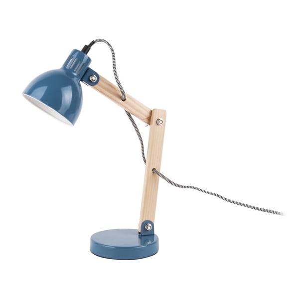 Niebieska lampa stołowa z drewnianymi detalami Leitmotiv Ogle