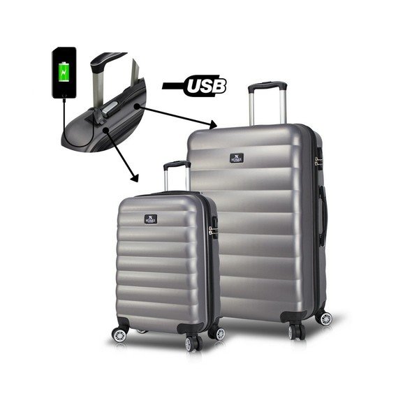 Zestaw 2 szarych walizek na kółkach z USB My Valice RESSNO Cabin & Large-image-2