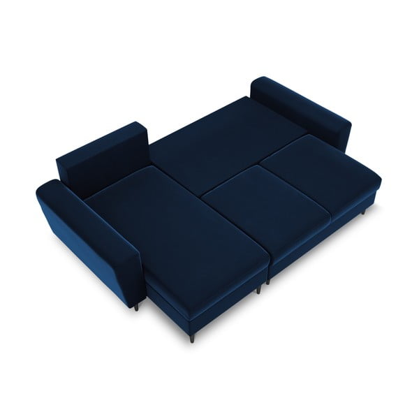 Niebieski aksamitny rozkładany narożnik ze schowkiem Kyoto – Cosmopolitan Design-image-1