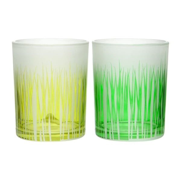 Zestaw 2 świeczników Grass Glass, 10x13 cm