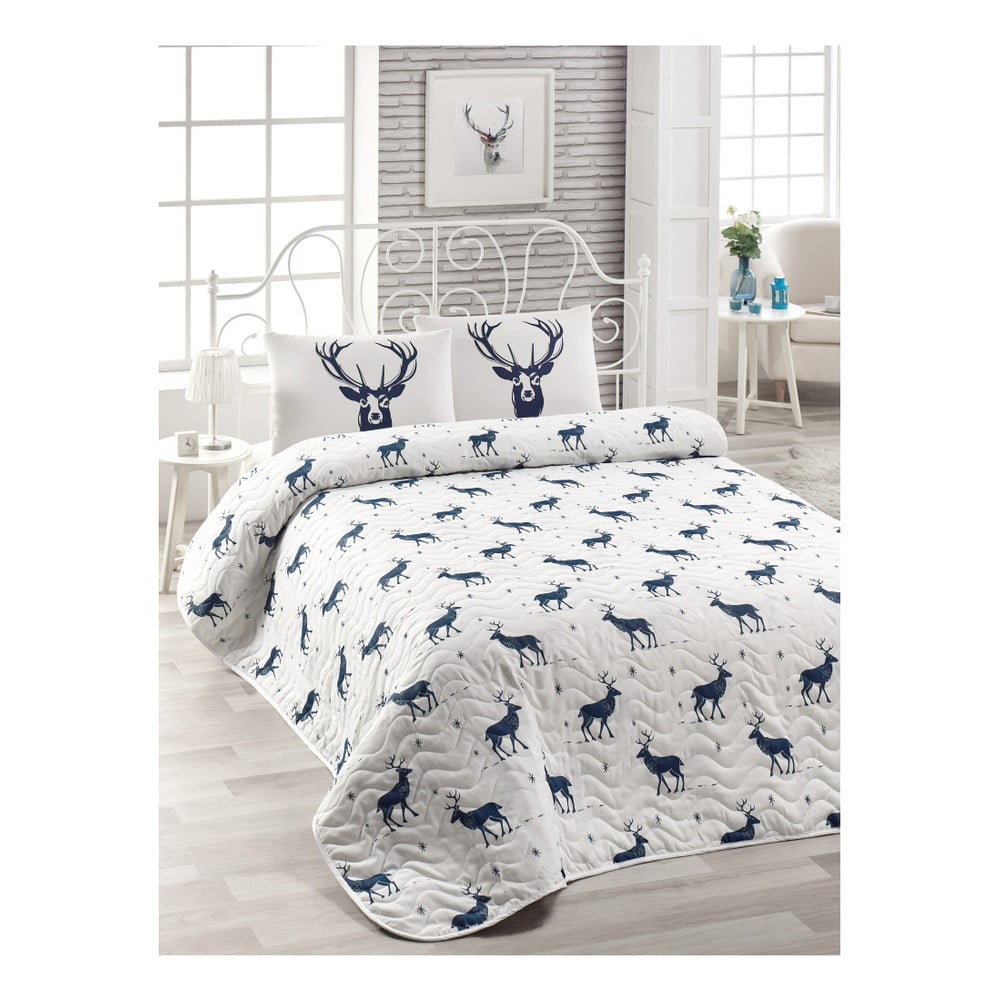 Zestaw narzuty na łóżko i 2 poszewek na poduszkę z domieszką bawełny Geyik Dark Blue, 200x220 cm